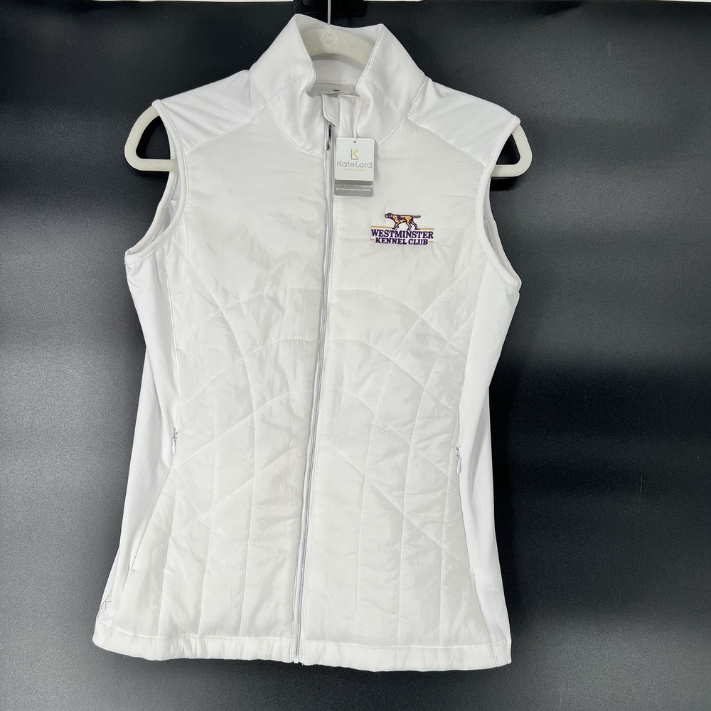Kate Lord Westminster Kennel Club Women Vest White Quilted Full Zip Medium NWT
